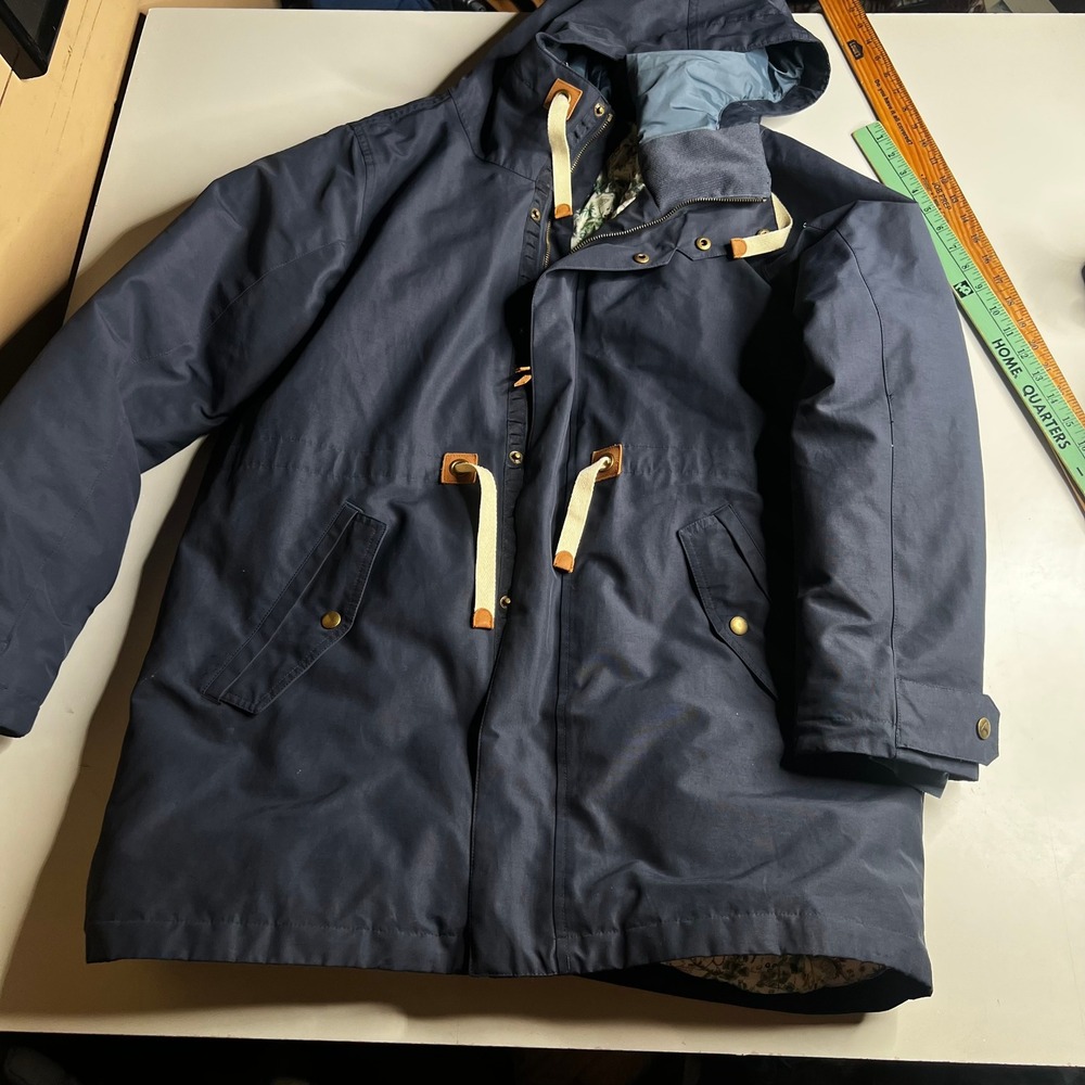 Burton Saxton Parka Navy Blue Down Hooded Jacket Floral Lining Women Large